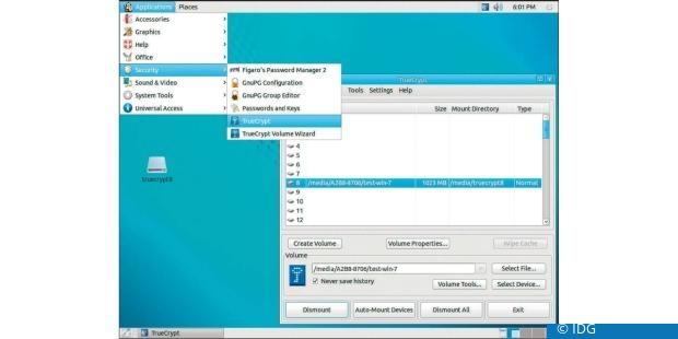 Die Linux-Live-DVD Ubuntu Privacy Remix bietet etliche Sicherheitstools. Mit dabei ist die Verschlüsselungssoftware Truecrypt. So öffnen Sie Truecrypt-Container auch dann noch, wenn etwa Windows 10 das nicht mehr zulässt. (c) IDG