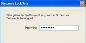 Steganos LockNote Sie können einfach einen Text in das Programmfenster eingeben oder ziehen per Drag und Drop fertige Dokumente auf Locknote. Mit einem Passwort verschlüsselt können Sie die Dateien sicher lagern oder auch weiter geben. Für die Verschlüsselung wird ein AES-256-Bit-Schlüssel verwendet. Die verschlüsselten Daten werden als ausführbare Dateien gespeichert und können nur mit dem Passwort geöffnet werden. Das Programm muss nicht installiert werden.