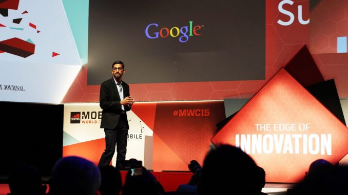 Frankreich verurteilte Google zu 50 Mio. Strafe. Im Bild Google-CEO Sundar Pichai bei einer Präsenation.