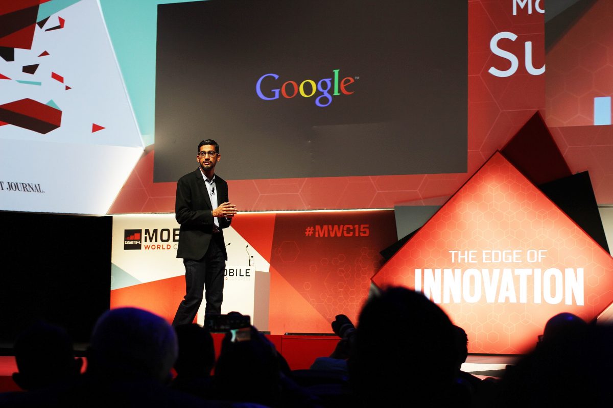 Frankreich verurteilte Google zu 50 Mio. Strafe. Im Bild Google-CEO Sundar Pichai bei einer Präsenation.