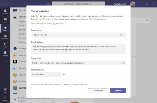 Teams sollen sich im Rahmen von Self Servcies zügig anlegen lassen. (c) Microsoft