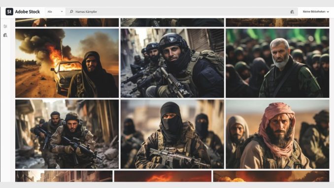Vom Deutschen Fotorat präsentiertes Beispiel von mit künstlicher Intelligenz erzeugten Bildern, die bei Adobe Stock unter dem Stichwort »Gaza« angeboten werden. (c) Deutscher Fotorat