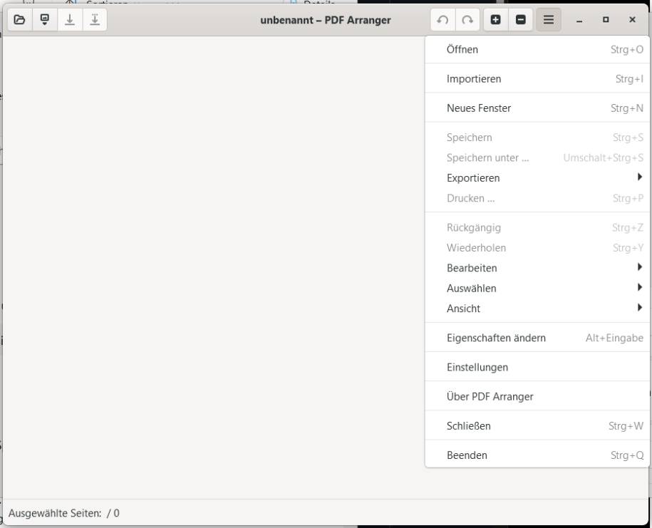 Minimalistische Ansicht des PDF Arrangers, um PDFs ohne Kopfschmerzen zu jonglieren.