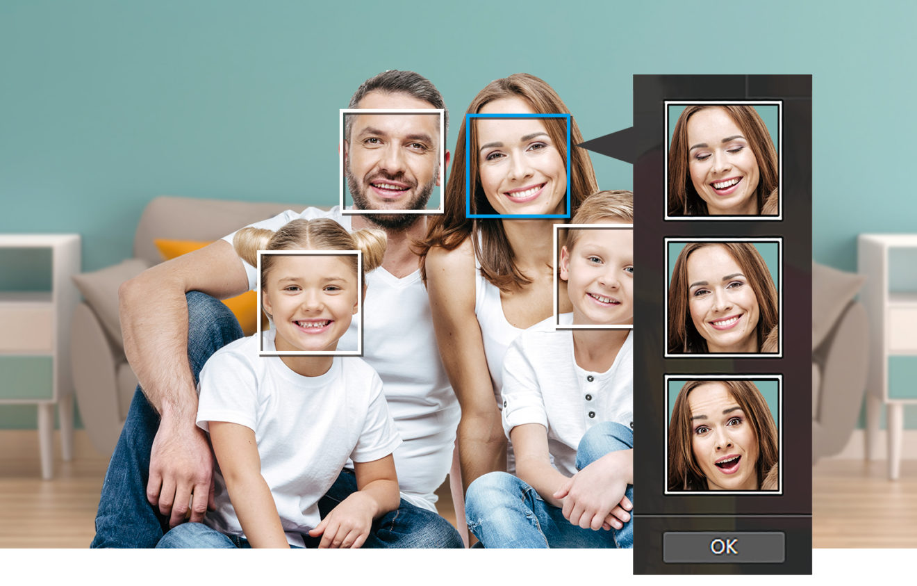 Da lacht die ganze Familie: Software nimmt aus mehreren Aufnahmen die lächelnden Gesichter und fügt sie in ein Bild zusammen.