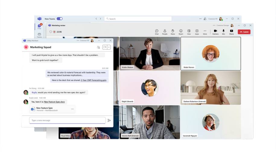 Marketing-Screenshot eines Pop-Up Videocalls im neuen Microsoft Teams.