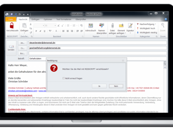 E-Mail in Outlook verschlüsseln.
