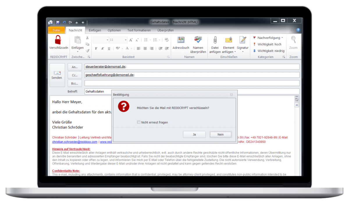E-Mail in Outlook verschlüsseln.