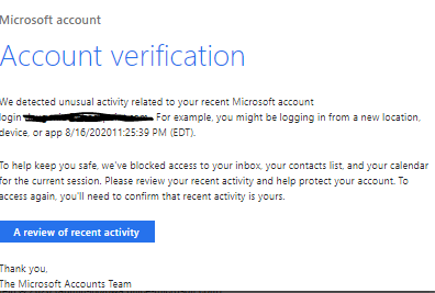 Ein Beispiel einer Phishing-Mail: Nicht von Microsoft stammt dieses E-Mail, sondern von Cyberkriminellen.(c) Check Point