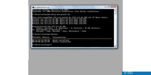 Mit dem Kommandozeilen-Befehl Getmac ermitteln Sie schnell die Mac Adresse Ihres PCs. (c) IDG