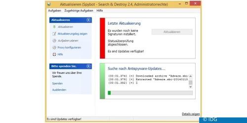 Im ersten Schritt müssen Sie die Signaturdateien von Spybot aktualisieren lassen. (c) IDG