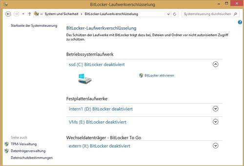 Bitlocker aktivieren Sie in der Systemsteuerung. Nach der Verschlüsselung sind die Daten auf der Festplatte zuverlässig gesichert, auch vor Diebstahl. (c) Thomas Joos