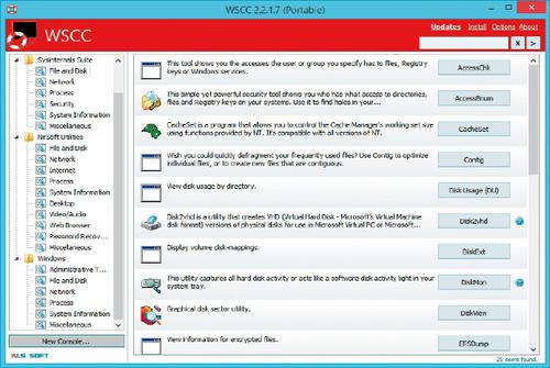 Windows System Control Center: WSCC vereint viele nützliche Tools von Nirsoft und Microsoft Sysinternals unter einer Oberfläche und zeigt jeweils Kurzbeschreibungen dazu an. (c) pcwelt.de