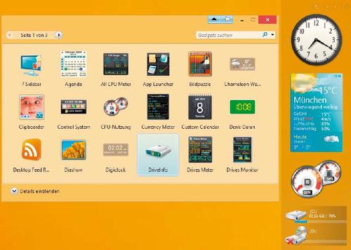 8 Gadget Pack: Wer bereits unter Windows Vista oder Windows 7 die praktischen Mini- Anwendungen benutzt hat, muss auch unter Windows 8 nicht darauf verzichten. (c) pcwelt.de