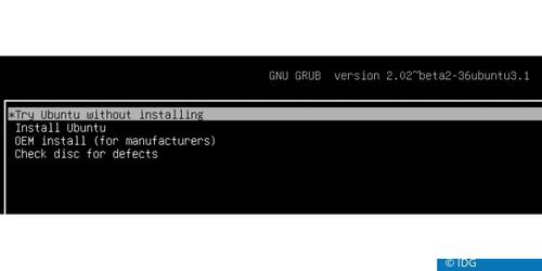 Uefi-Installation: Ein 64-Bit-Ubuntu im Uefi-Modus zeigt ein übersichtliches Bootmenü. Die Oberfläche erscheint in Englisch, im Setuptool können Sie aber auf ?Deutsch? umstellen. (c) IDG