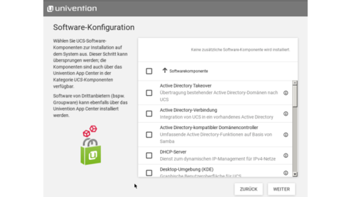 Software-Konfiguration: Neben den Standarakomponenten wählen Sie an dieser Stelle aus, ob Sie zusätzliche Server Software betreiben möchten. Das ist auch nachträglich über das App Center möglich. (c) computerwoche.de