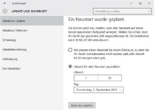 Bestimmen Sie selbst, wann Windows nach der Installation von Updates neu startet. Sie können Zeitpunkt und Tag festlegen. (c) tecchannel.de