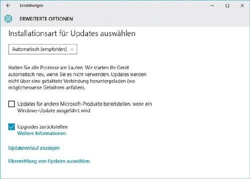 Nutzer von Windows 10 Pro können Funktions-Upgrades auf später verschieben. (c) tecchannel.de