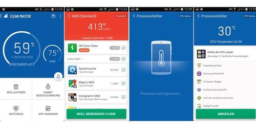 Die App Clean Master räumt auf Ihrem Smartphone mit überflüssigem Datenmüll auf und beschleunigt das System, indem sie auch Platz im Arbeitsspeicher schafft. So können Sie anschließend wieder neue Apps installieren. (c) pcwelt.at