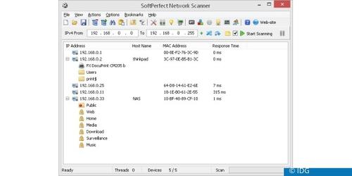 Das Tool Softperfect Network Scanner untersucht das lokale Netzwerk und zeigt Ihnen alle wichtigen Informationen aus Ihrem Heimnetzwerk an. (c) IDG
