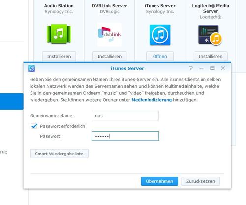 Der iTunes-Server auf dem NAS ist bereit für die Einrichtung. (c) Joos