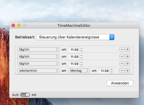 Mit dem TimeMachineEditor lassen sich auch Intervalle zur Sicherung erstellen (c) tecchannel.de