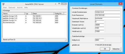 Der haneWIN-DNS-Server ist eine Shareware, die als DNS-Dienst auch auf Windows-Client-Betriebssystemen genutzt werden kann. (c) Schlede & Bär