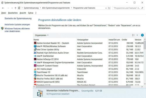 Letzte Änderungen: In der Systemsteuerung ermitteln Sie unter „Programme und Features“ die zuletzt installierte Software. Kommt diese als Problem infrage, entfernen Sie das Programm. (c) tecchannel.de