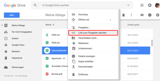 google drive dateien freigeben