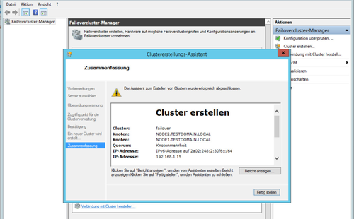 Die Erstellung eines Failover-Cluster mit dem Windows Server 2012R2: Durch Assistenten und den Server Manager ist diese Aufgabe sehr viel einfacher geworden. (c) Schlede/Bär