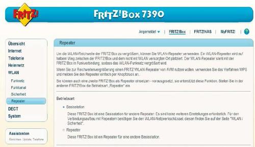 Eine neuere Fritzbox kann als Haupt-Router und Basisstation mit einer älteren Fritzbox (ab der Firmware-Version Fritz-OS 05.50) als Repeater zusammenarbeiten. (c) Wolski