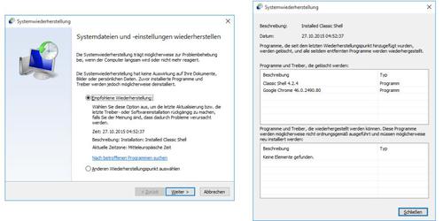 Vorherigen Zustand wiederherstellen: Bei Problemen reparieren Sie Windows 10 mit dem letzten Wiederherstellungspunkt. (c) Eggeling