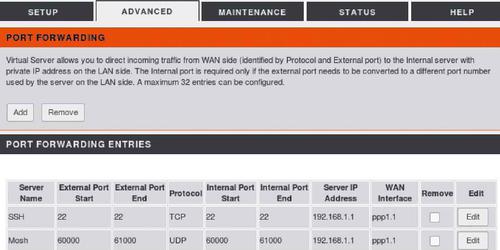 Port-Weiterleitung für Mosh auf einem Router: Neben SSH auf Port 22 müssen Sie auch UDP-Netzwerkverkehr auf den Ports 60000 bis 61000 an den Ziel-Server im lokalen Netzwerk weiterleiten. (c) David Wolski