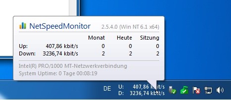 Nistet sich unauffällig in der Taskleiste ein: Der Netspeed Monitor bietet dem Anwender einen guten Überblick über die Up- und Download-Geschwindigkeit seines Systems. (c) Schlede/Bär