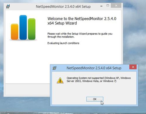 Leider wird die nützliche Software Netspeed Monitor zurzeitnicht mehr weiterentwickelt: Obwohl sie laut Website auch für Windows 8 geeignet sein sollte (bei einem Funktionieren unter Windows 7 nur logisch), verweigerte sie die Installation auf Windows 8.1. (c) Schlede/Bär