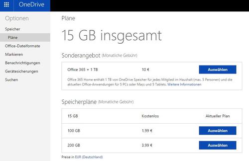 In der Weboberfläche lassen sich für wenige Euro 100 – 200 GB Speicherplatz freischalten. (c) Thomas Joos