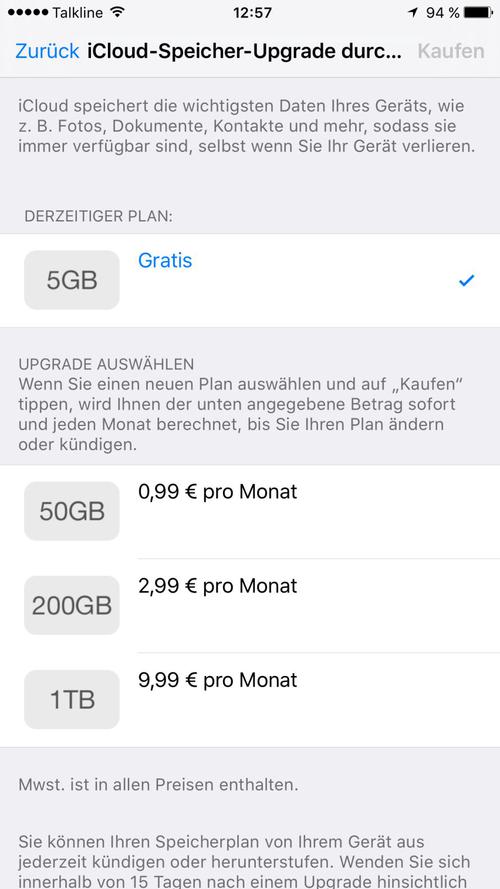 Den Datenspeicher für iCloud steuern Anwender am besten über das iPhone/iPad (c) Thomas Joos