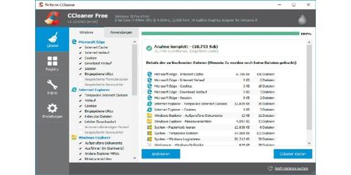 Ccleaner zeigt detailliert an, was sich auf dem System alles löschen lässt. Prüfen Sie die Angaben genau, bevor Sie auf „CCleaner starten“ klicken. (c) pcwelt.de
