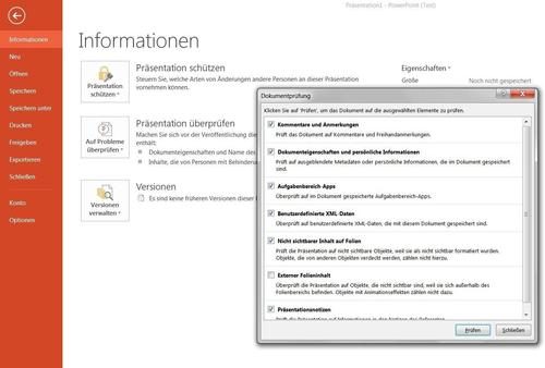 Sensible Daten: Metadaten in PowerPoint-Dateien lassen sich rasch aufspüren und auf Wunsch entfernen. (c) PC-Welt