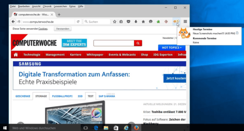 Direkt beim Start des Browsers zeigt 