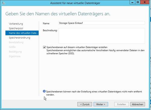 Beim Erstellen von neuen virtuellen Festplatten (Storage Spaces) können Sie in Windows Server 2012 R2 auch SSD berücksichtigen. (c) Thomas Joos