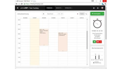 Prima ERP besteht aus drei Modulen. Unter „Time Tracking“ verwalten Sie über einen Kalender die Zeit, die Sie für einzelne Projekte oder Kunden aufgewendet haben. (c) cio.de