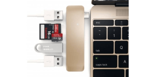 Bohrt die einzige USB-C-Buchse des Macbook auf: Satechi Type-C USB 3.0 3 in 1 Combo Hub (c) Satechi
