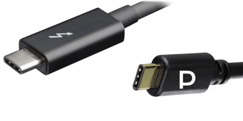 Thunderbolt (links) oder DisplayPort: USB C kennt auch Logos für zusätzliche Protokolle für die parallel Audio- und Videoübertragung. (c) USB-IF