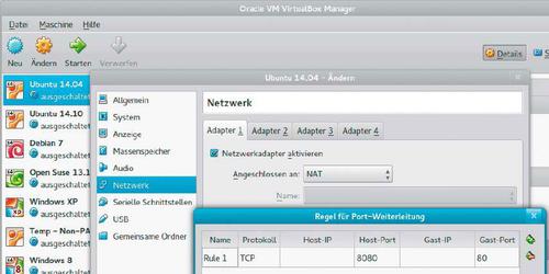 Ports auf den Host legen: Mit der Portweiterleitung von Virtualbox können Sie Netzwerkverkehr an unprivilegierten Ports des Hosts an eine Portnummer des Gast durchreichen. (c) tecchannel.de