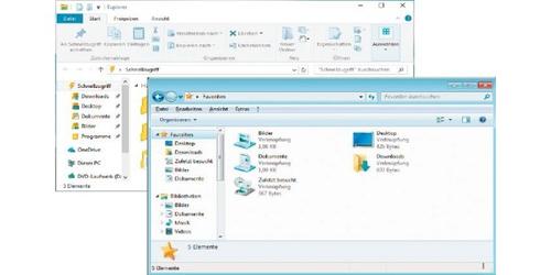 Der Windows- Explorer sieht unter Windows 10 (links) und Windows 7 zwar etwas anders aus, die Funktionen sind aber weitestgehend identisch. (c) computerwoche.de