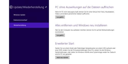 Auffrisch-Funktion: Mit einem selbst erstellten Abbild vermeiden Sie unter Windows 8.1 beim „Auffrischen“ die Neuinstallation vieler Programme. (c) pcwelt.de