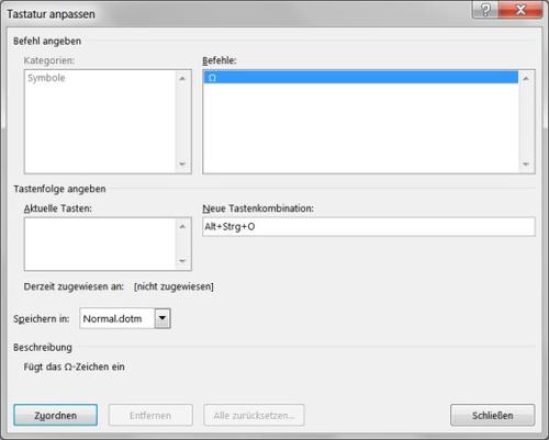 Einfügen per Shortcut: Wie hier das Ohm-Symbol lassen sich alle verfügbaren Sonderzeichen in Word einer Tastenkombination zuordnen. (c) computerwoche.de