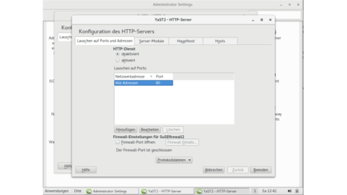Webserver: Via YaST 2 lässt sich auch der HTTP-Server konfigurieren. (c) computerwoche.de