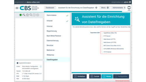 Dateifreigabe: Hier bestimmen Sie, welche Dateifreigaben der Server zur Verfügung stellen soll. Natürlich gibt es auch CIFS / SMB. (c) computerwoche.de