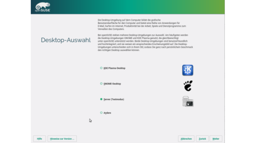 Desktop oder Server?: Bei openSUSE können Sie ebenfalls eine Server-Variante ohne GUI installieren. (c) computerwoche.de